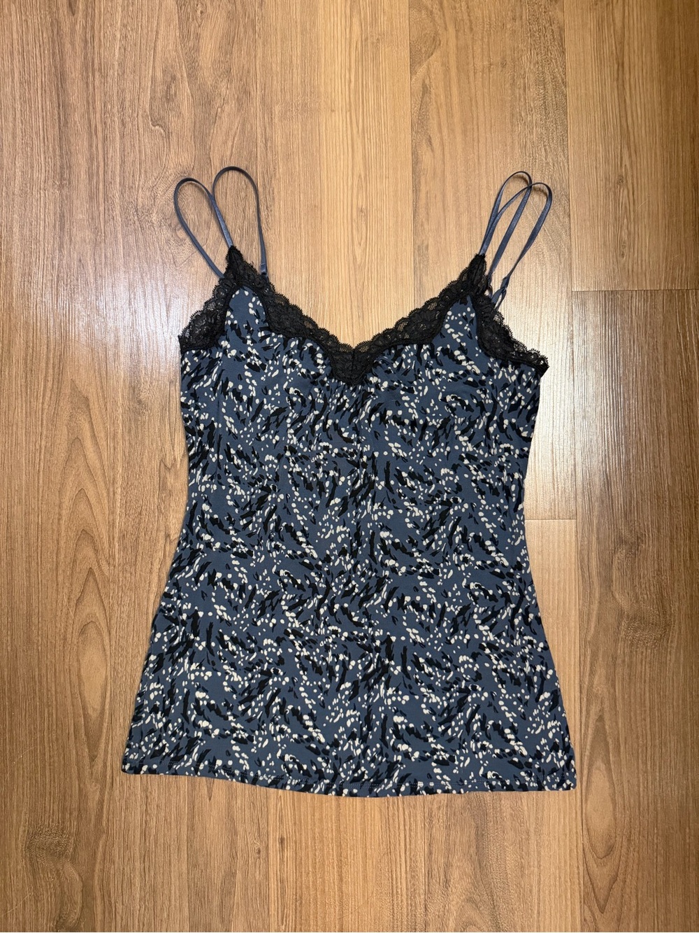 Express Blue Printed Lace-Trim Camisole
